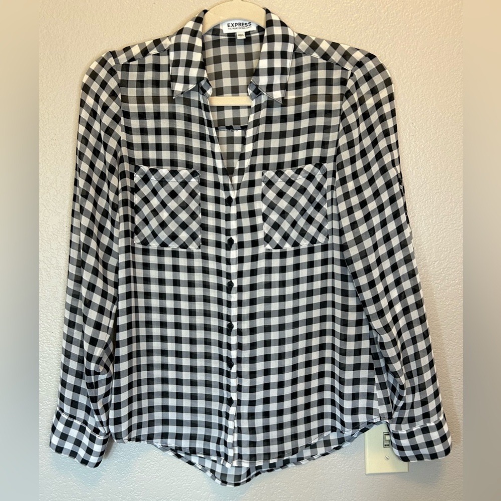EXPRESS Sheer Double Pocket Boyfriend Portofino Shirt Business Career Attire